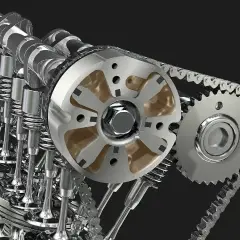 Mechanizm rozrządu silnika z widocznymi zaworami i wałkiem. Niewłaściwa regulacja zaworów objawy mogą być poważne.