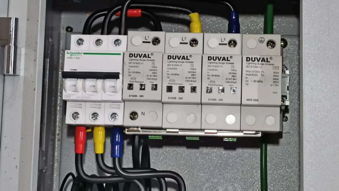 Zabezpieczenie przeciwprzepięciowe DUVAL chroni instalację przed skutkami wyładowań atmosferycznych.
