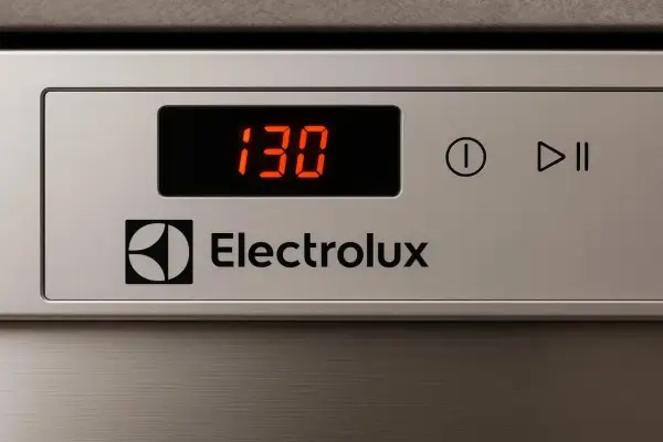 Zmywarka Electrolux wyświetla błąd i30. Czerwony wyświetlacz pokazuje kod błędu, sygnalizując problem.
