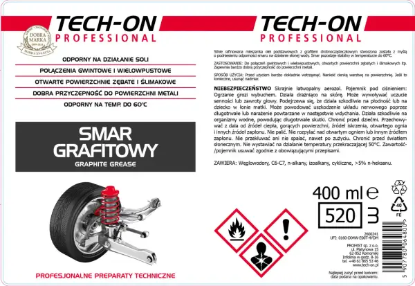 Smar grafitowy do połączeń gwintowych, wielowpustowych i otwartych powierzchni zębatych. Zapewnia przyczepność do metali i odporność na temp. do 60°C.
